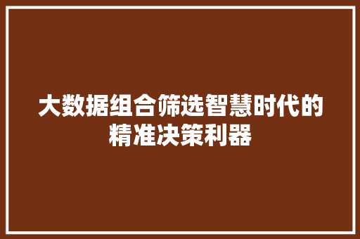 大数据组合筛选智慧时代的精准决策利器