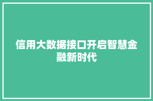 信用大数据接口开启智慧金融新时代  第1张