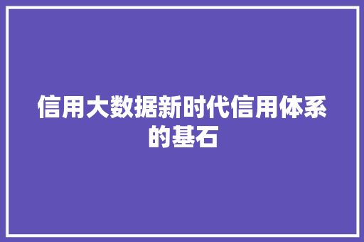 信用大数据新时代信用体系的基石  第1张