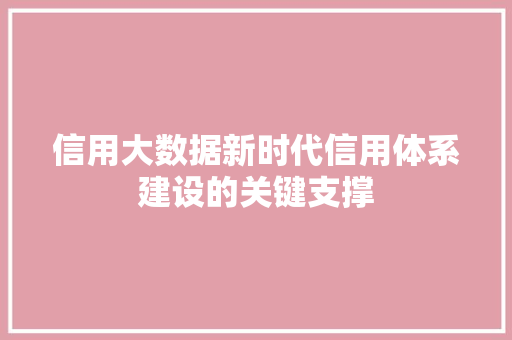 信用大数据新时代信用体系建设的关键支撑