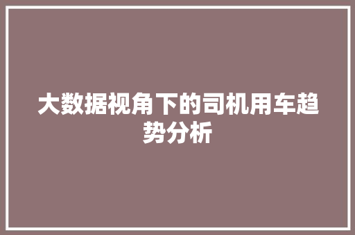 大数据视角下的司机用车趋势分析