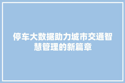 停车大数据助力城市交通智慧管理的新篇章  第1张