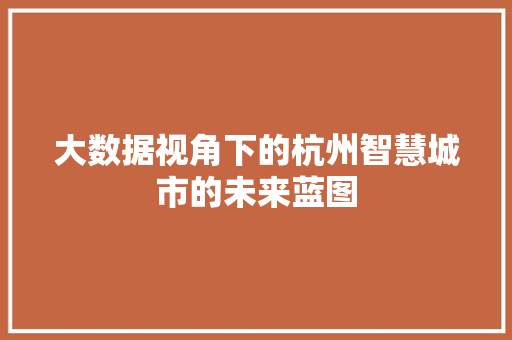 大数据视角下的杭州智慧城市的未来蓝图  第1张