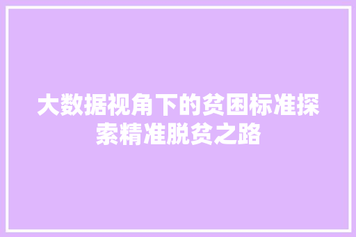 大数据视角下的贫困标准探索精准脱贫之路