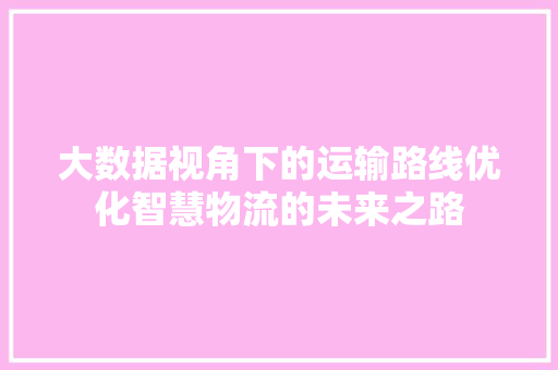 大数据视角下的运输路线优化智慧物流的未来之路