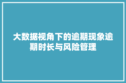 大数据视角下的逾期现象逾期时长与风险管理