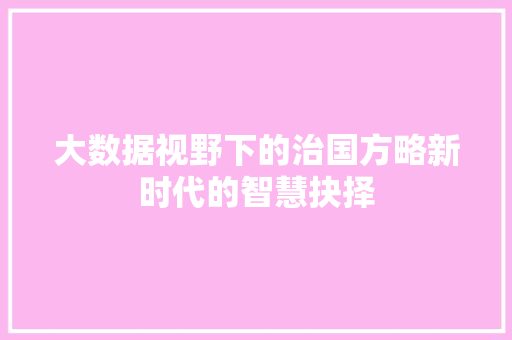 大数据视野下的治国方略新时代的智慧抉择