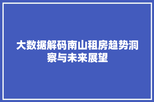 大数据解码南山租房趋势洞察与未来展望