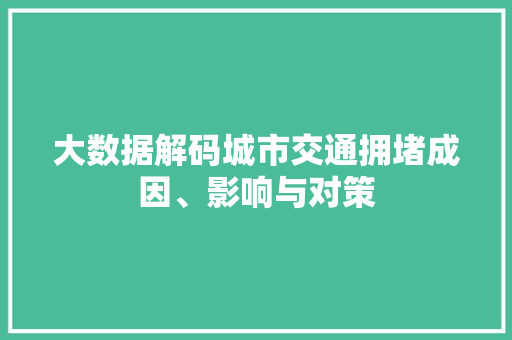 大数据解码城市交通拥堵成因、影响与对策  第1张