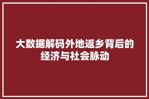 大数据解码外地返乡背后的经济与社会脉动