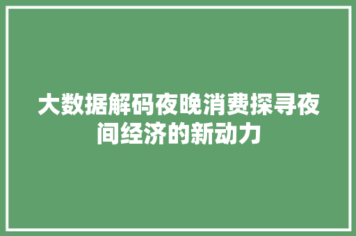 大数据解码夜晚消费探寻夜间经济的新动力