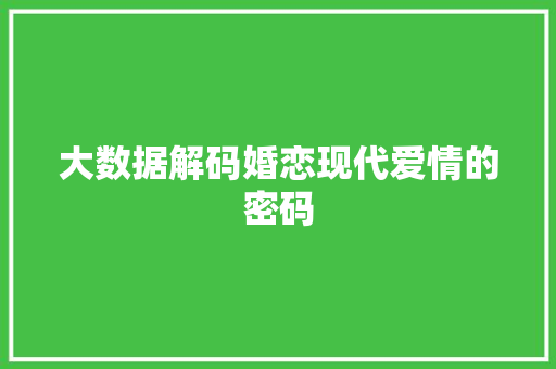 大数据解码婚恋现代爱情的密码  第1张
