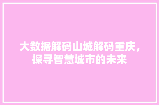 大数据解码山城解码重庆，探寻智慧城市的未来  第1张
