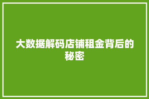 大数据解码店铺租金背后的秘密