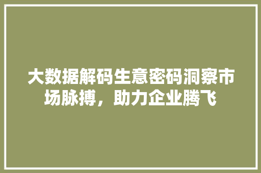 大数据解码生意密码洞察市场脉搏，助力企业腾飞  第1张
