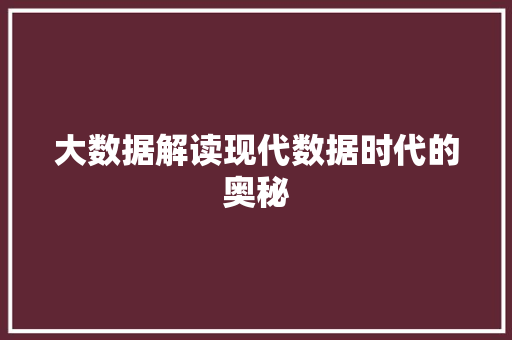大数据解读现代数据时代的奥秘