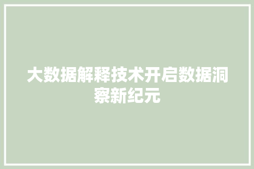大数据解释技术开启数据洞察新纪元