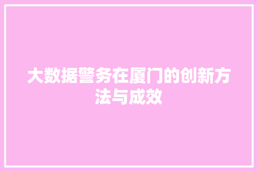 大数据警务在厦门的创新方法与成效