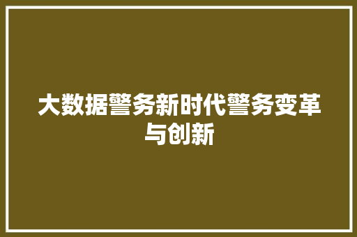 大数据警务新时代警务变革与创新  第1张