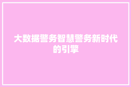 大数据警务智慧警务新时代的引擎  第1张