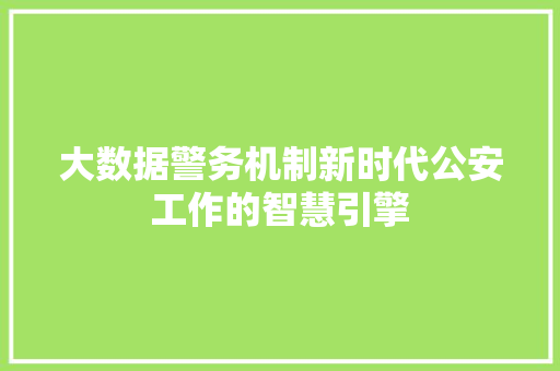 大数据警务机制新时代公安工作的智慧引擎  第1张