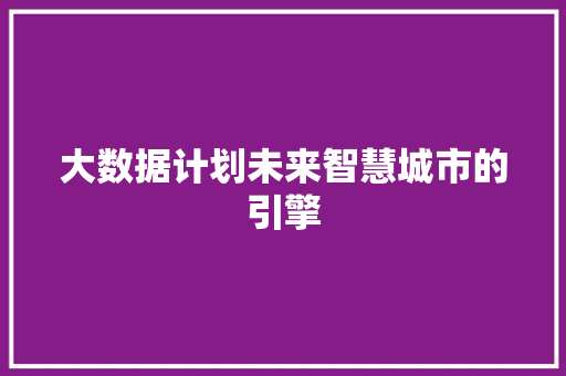 大数据计划未来智慧城市的引擎