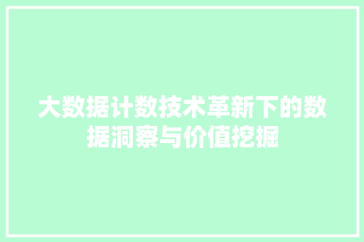 大数据计数技术革新下的数据洞察与价值挖掘