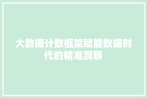 大数据计数框架赋能数据时代的精准洞察