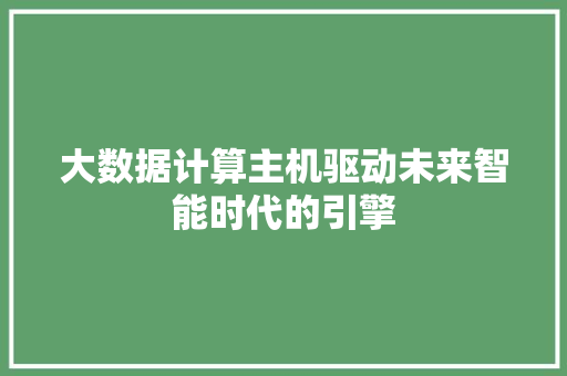 大数据计算主机驱动未来智能时代的引擎