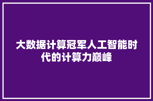 大数据计算冠军人工智能时代的计算力巅峰  第1张
