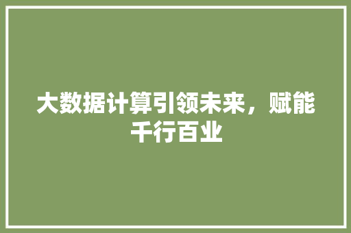 大数据计算引领未来，赋能千行百业  第1张