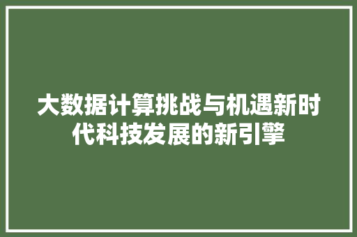 大数据计算挑战与机遇新时代科技发展的新引擎  第1张