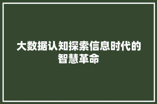 大数据认知探索信息时代的智慧革命