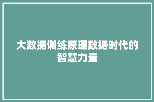 大数据训练原理数据时代的智慧力量  第1张