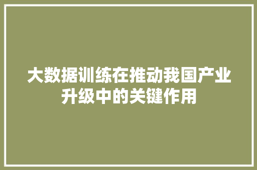 大数据训练在推动我国产业升级中的关键作用  第1张