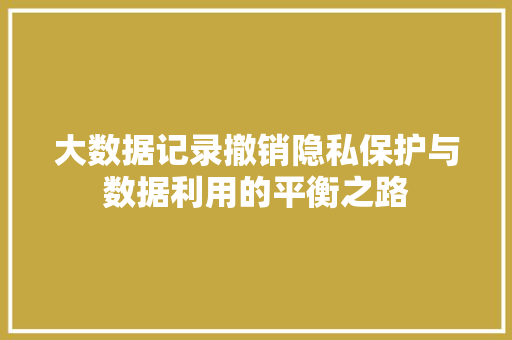 大数据记录撤销隐私保护与数据利用的平衡之路