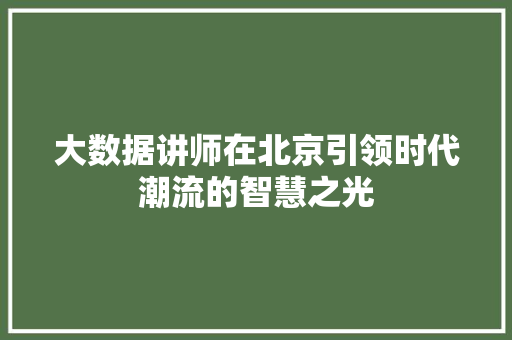大数据讲师在北京引领时代潮流的智慧之光