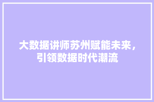 大数据讲师苏州赋能未来，引领数据时代潮流