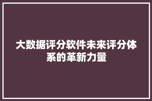 大数据评分软件未来评分体系的革新力量