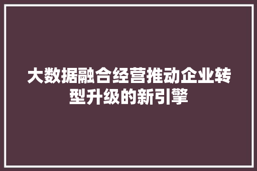 大数据融合经营推动企业转型升级的新引擎  第1张