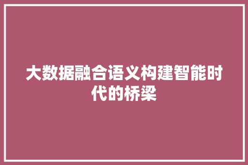 大数据融合语义构建智能时代的桥梁