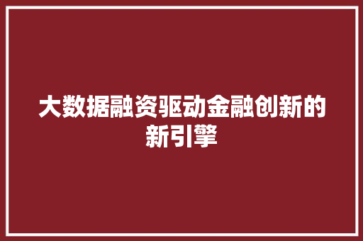 大数据融资驱动金融创新的新引擎  第1张