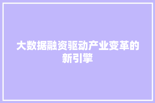 大数据融资驱动产业变革的新引擎  第1张