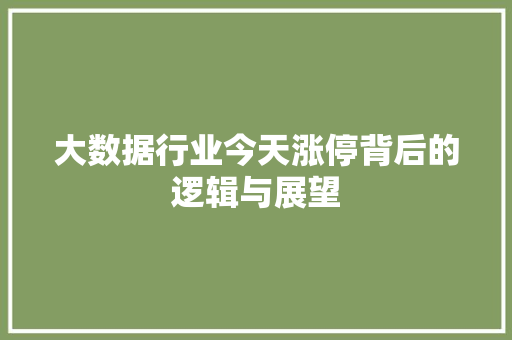 大数据行业今天涨停背后的逻辑与展望  第1张