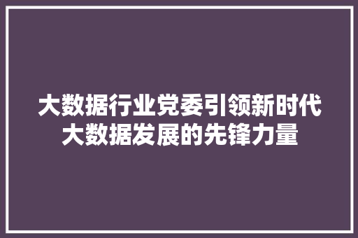 大数据行业党委引领新时代大数据发展的先锋力量  第1张