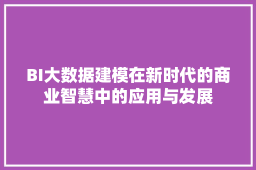BI大数据建模在新时代的商业智慧中的应用与发展