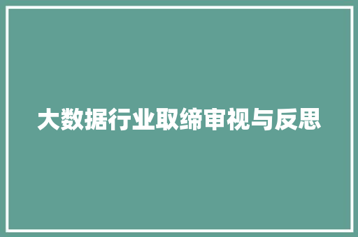 大数据行业取缔审视与反思  第1张