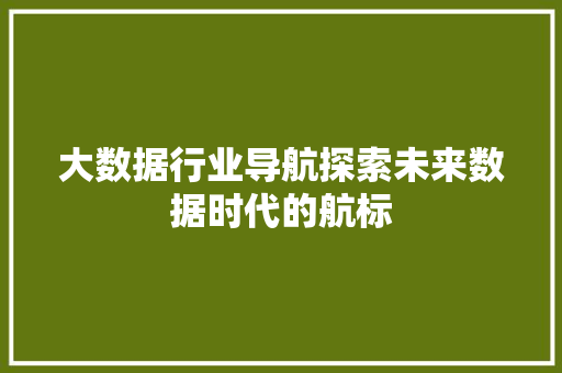 大数据行业导航探索未来数据时代的航标  第1张
