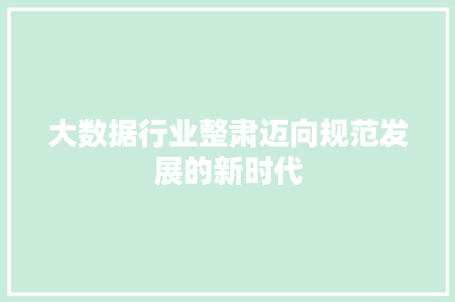 大数据行业整肃迈向规范发展的新时代