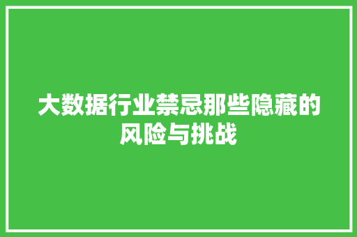 大数据行业禁忌那些隐藏的风险与挑战  第1张